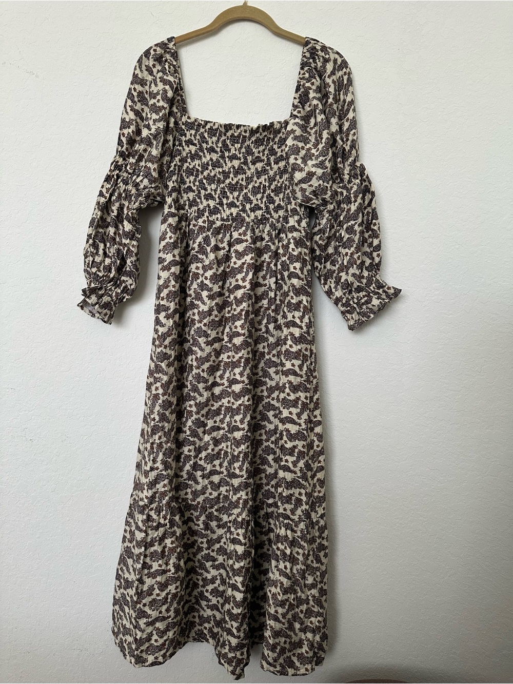 O.P.T Brigitte Midi Smocked Square-Neck Long Sleeve Dress XL